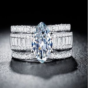 Silver 3.15k Marquise Cut 3 Piece Diamond Rings